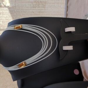 Monet Multi Strand White‎ Enamel Chain Necklaclace & earrings Set